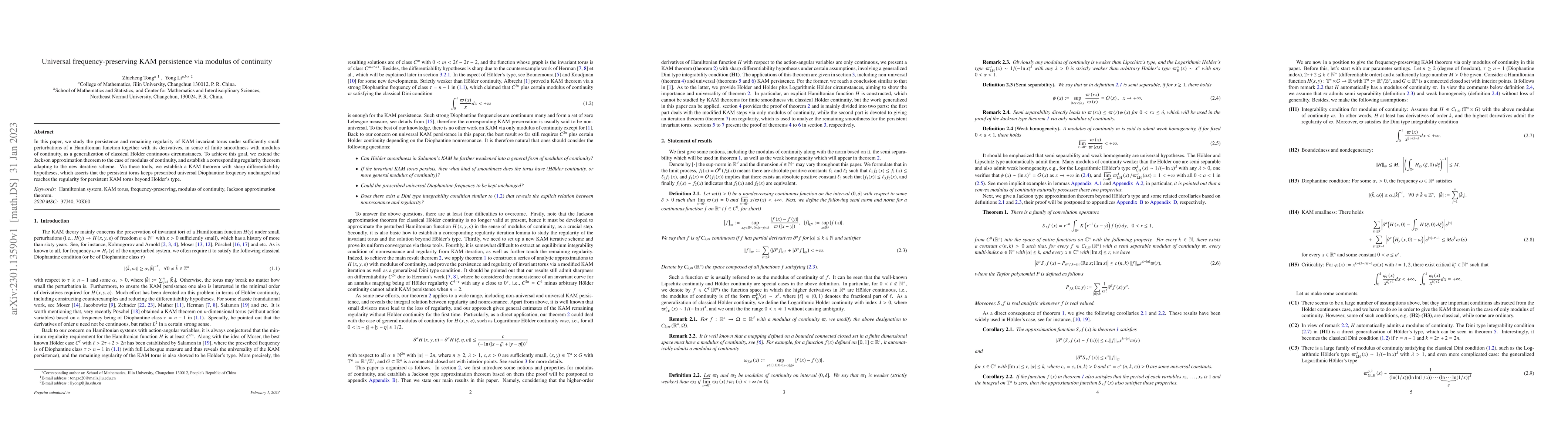 Thumbnail for Universal frequency-preserving KAM persistence via modulus of continuity