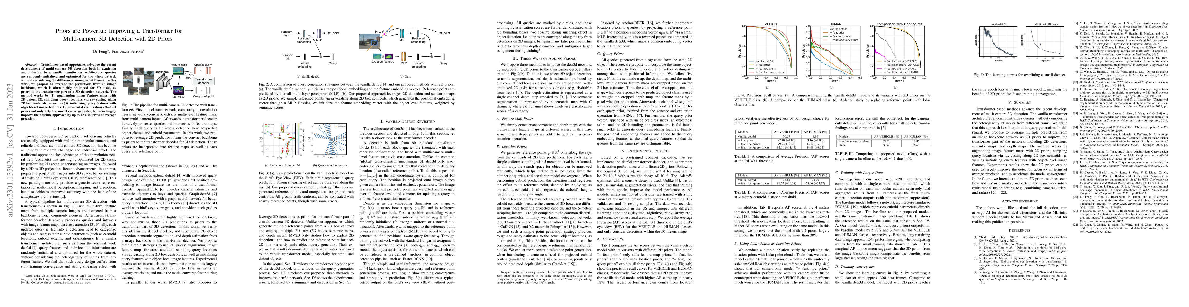 Thumbnail for Priors are Powerful: Improving a Transformer for Multi-camera 3D
  Detection with 2D Priors
