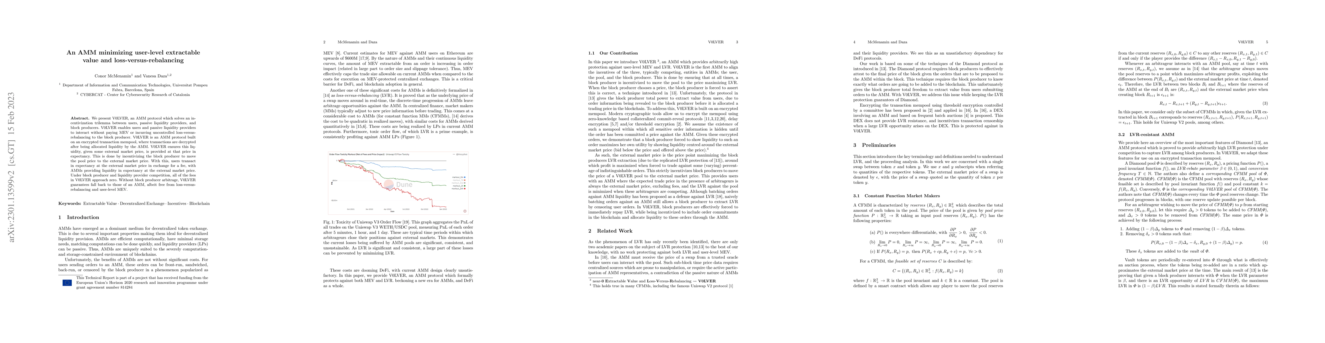 Thumbnail for An AMM minimizing user-level extractable value and
  loss-versus-rebalancing