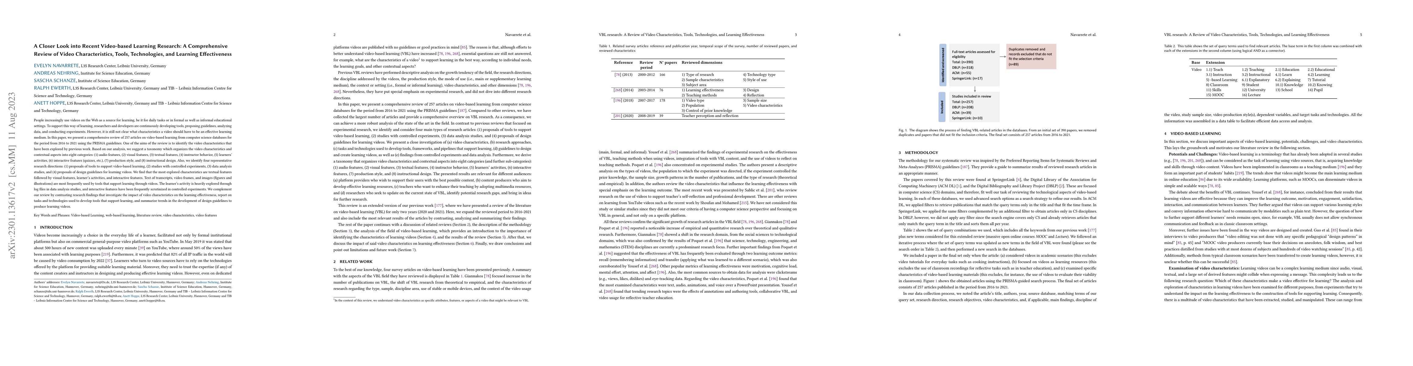 Thumbnail for A Closer Look into Recent Video-based Learning Research: A Comprehensive
  Review of Video Characteristics, Tools, Technologies, and Learning
  Effectiveness