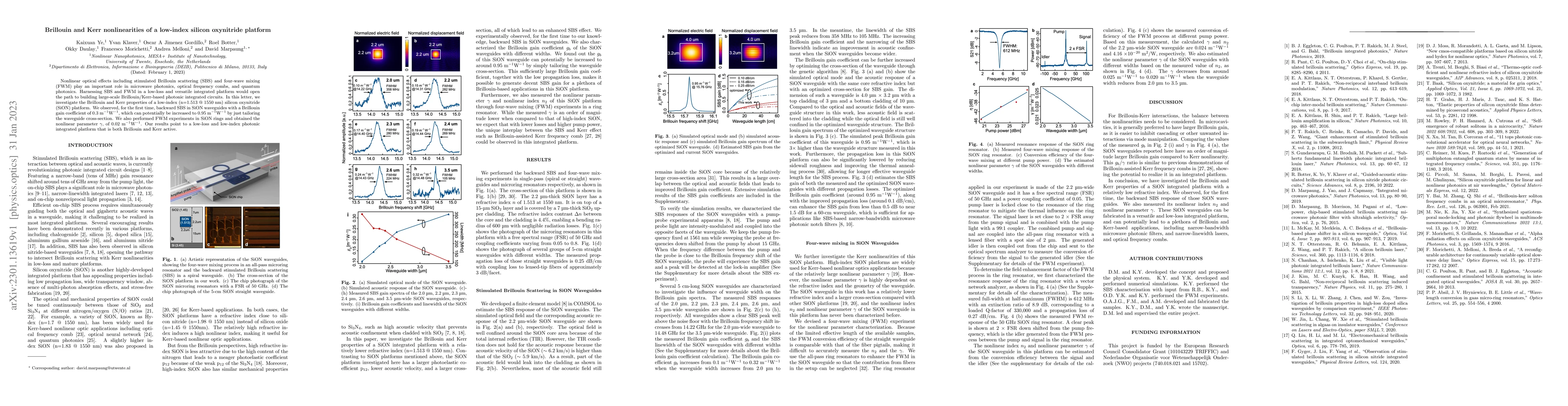 Thumbnail for Brillouin and Kerr nonlinearities of a low-index silicon oxynitride
  platform