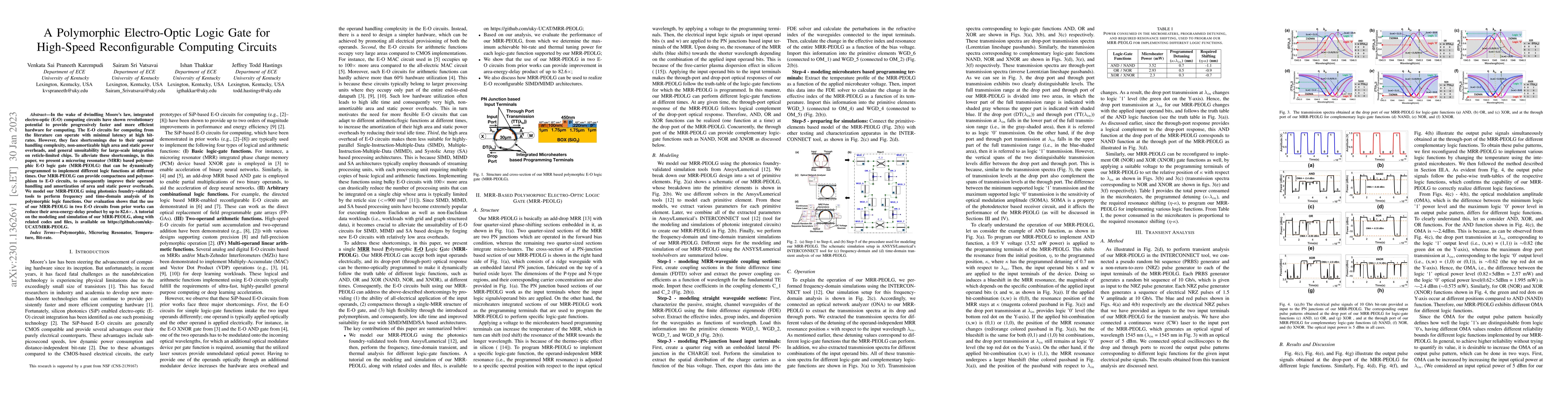 Thumbnail for A Polymorphic Electro-Optic Logic Gate for High-Speed Reconfigurable
  Computing Circuits