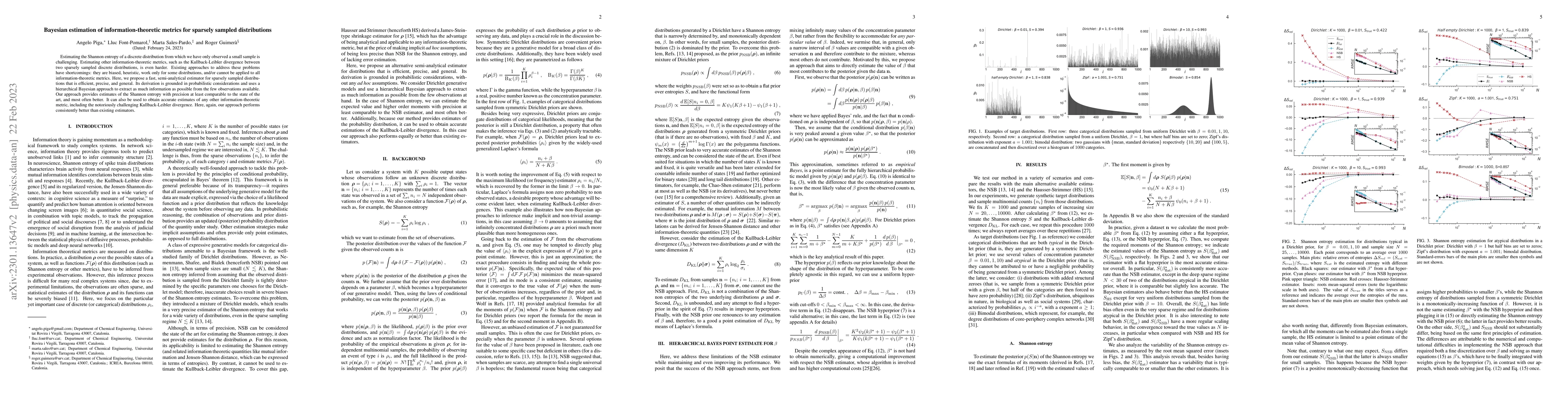 Thumbnail for Bayesian estimation of information-theoretic metrics for sparsely
  sampled distributions