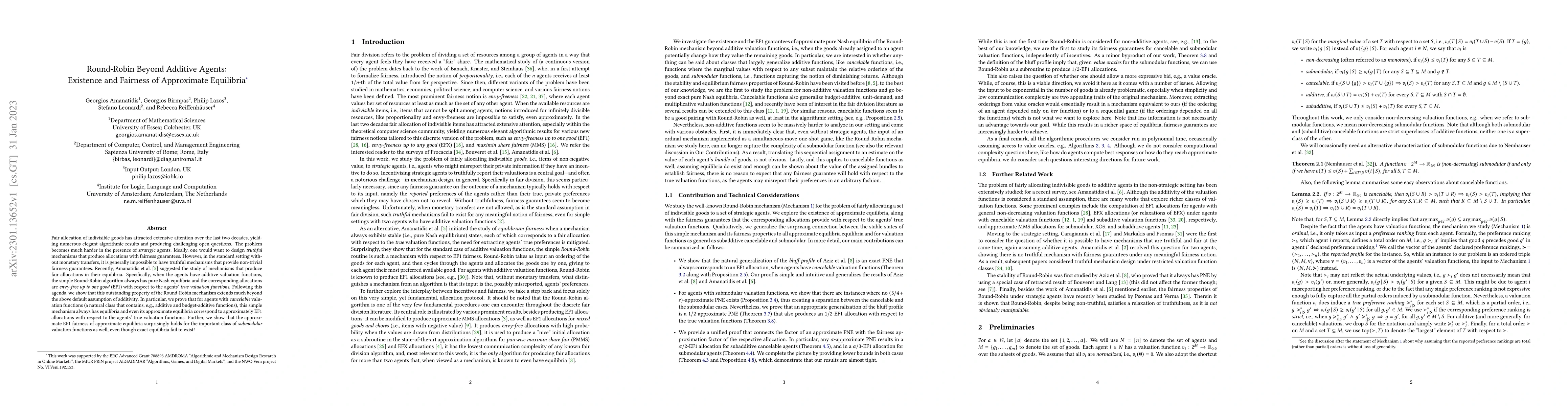 Thumbnail for Round-Robin Beyond Additive Agents: Existence and Fairness of
  Approximate Equilibria