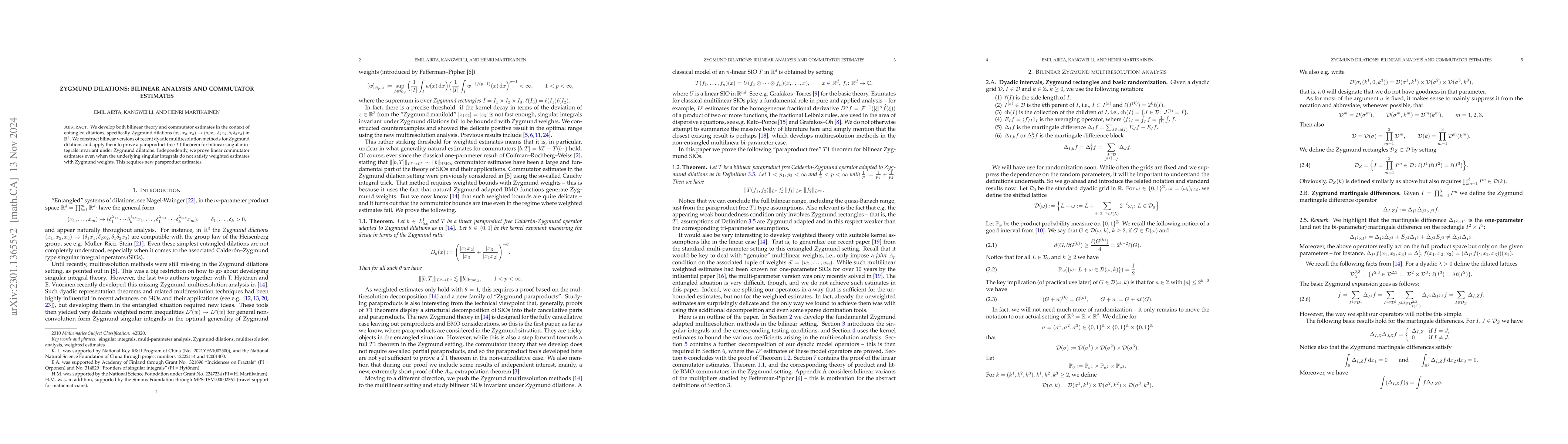 Thumbnail for Zygmund dilations: bilinear analysis and commutator estimates
