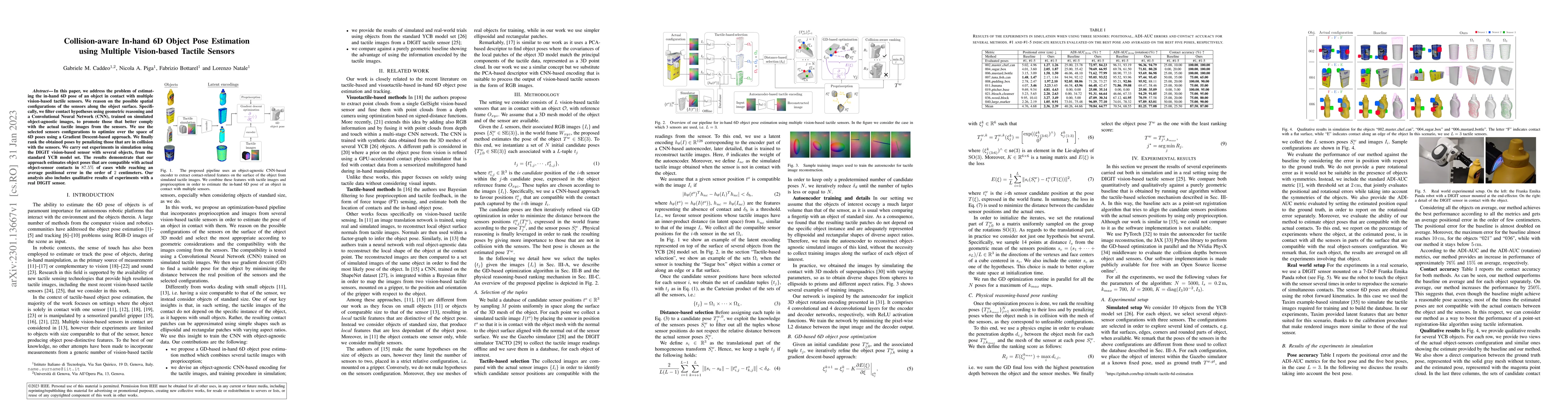 Thumbnail for Collision-aware In-hand 6D Object Pose Estimation using Multiple
  Vision-based Tactile Sensors