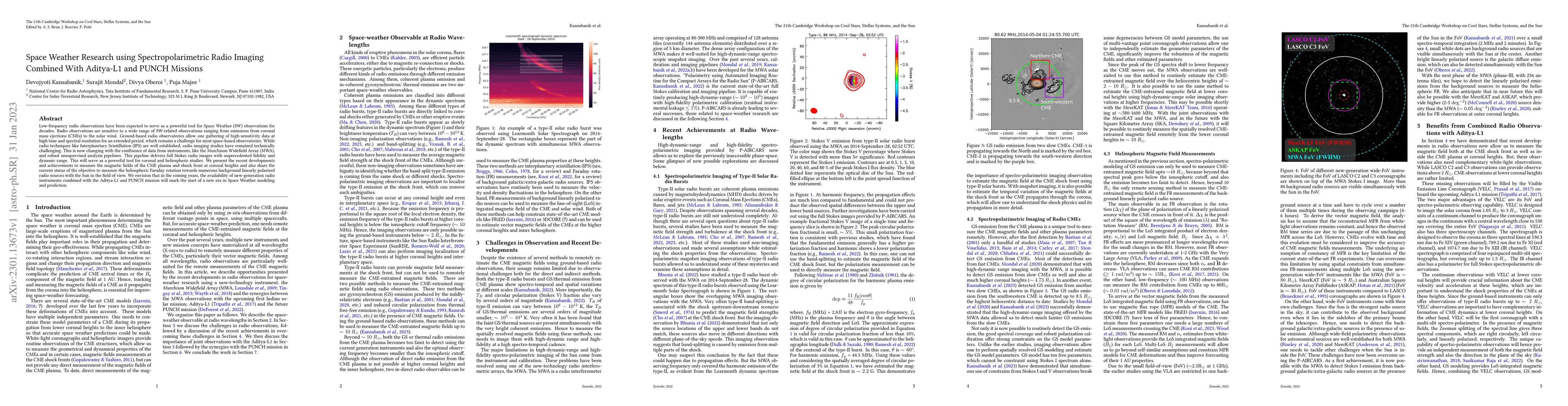 Thumbnail for Space Weather Research using Spectropolarimetric Radio Imaging Combined
  With Aditya-L1 and PUNCH Missions