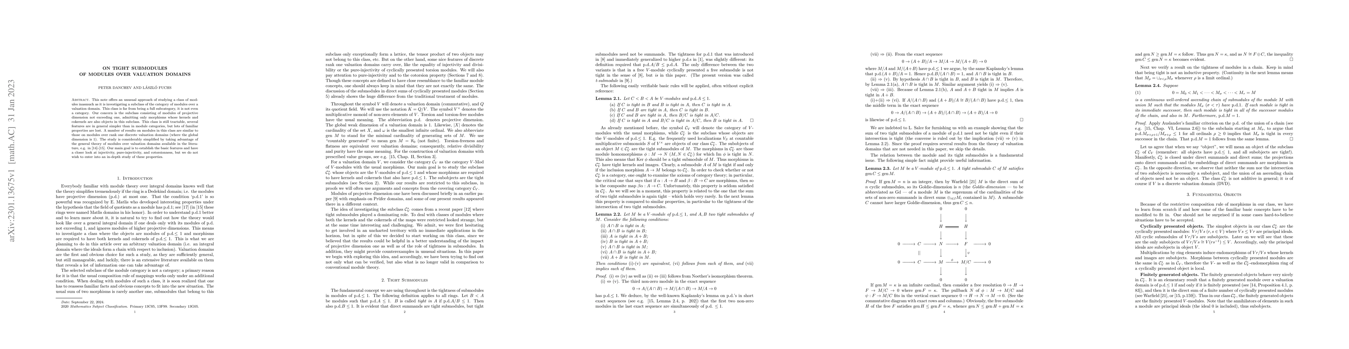 Thumbnail for On Tight Submodules of Modules over Valuation Domains