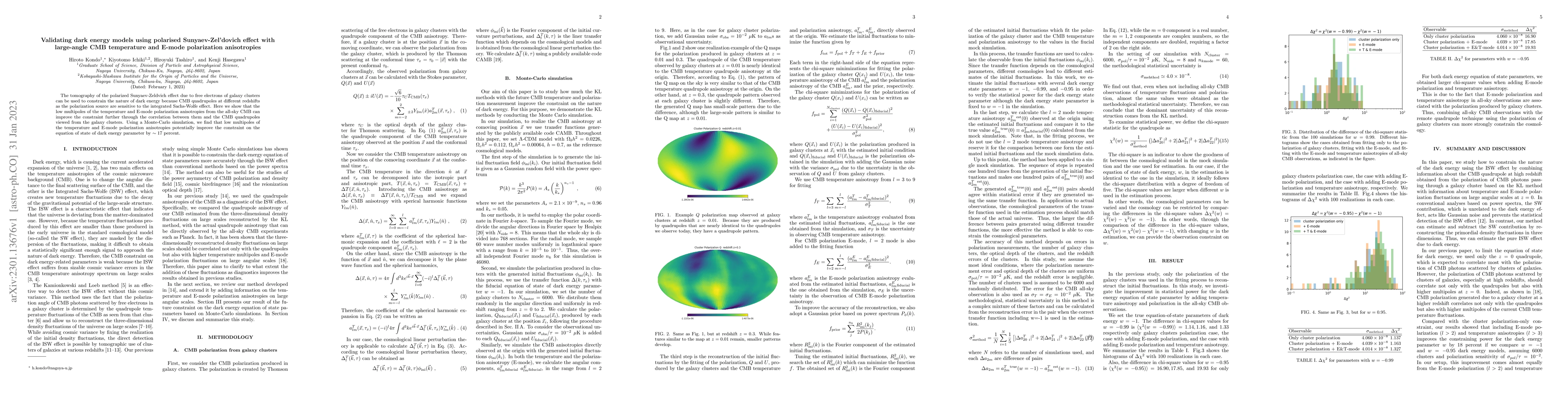 Thumbnail for Validating dark energy models using polarised Sunyaev-Zel'dovich effect
  with large-angle CMB temperature and E-mode polarization anisotropies