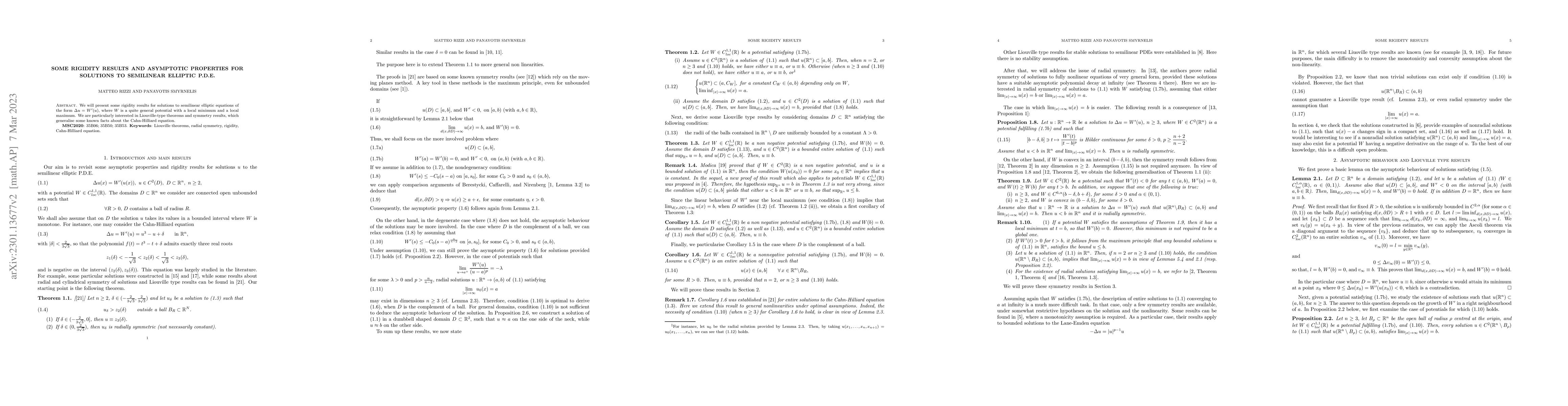 Thumbnail for Some rigidity results and asymptotic porperties for solutions to
  semilinear elliptic P.D.E