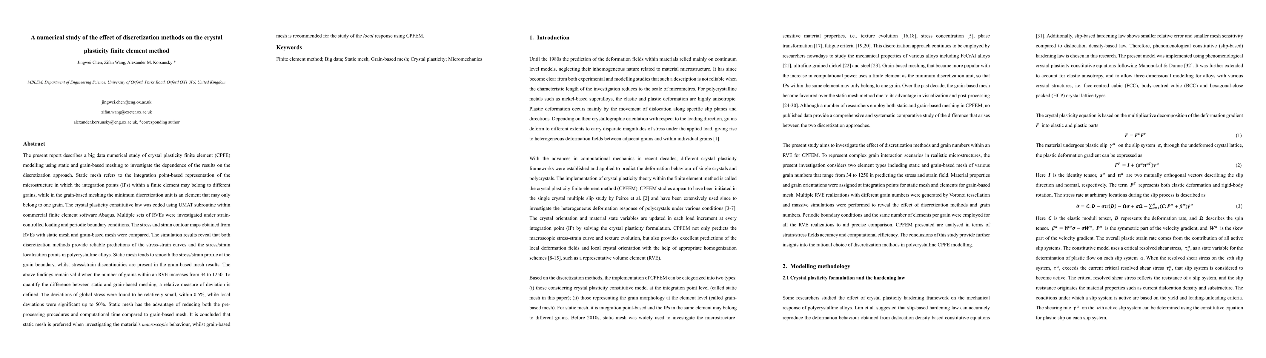 Thumbnail for A numerical study of the effect of discretization methods on the crystal
  plasticity finite element method
