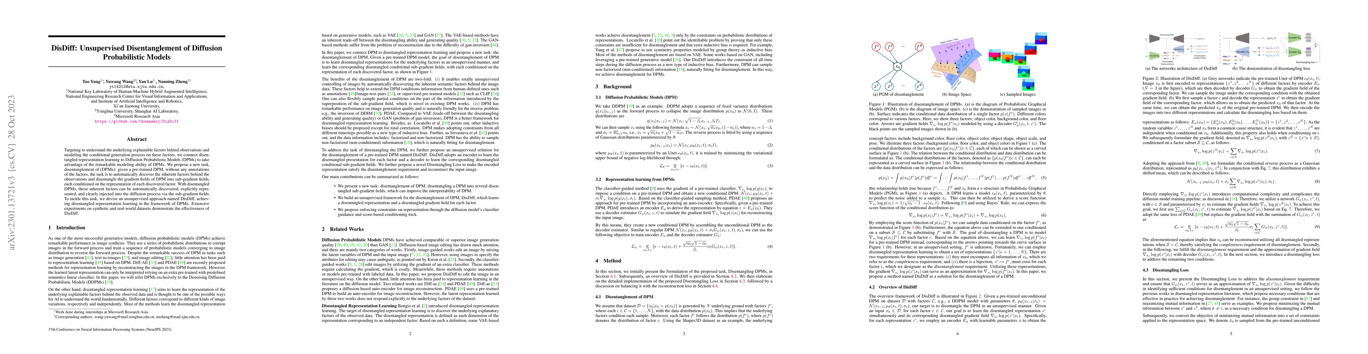 Thumbnail for DisDiff: Unsupervised Disentanglement of Diffusion Probabilistic Models