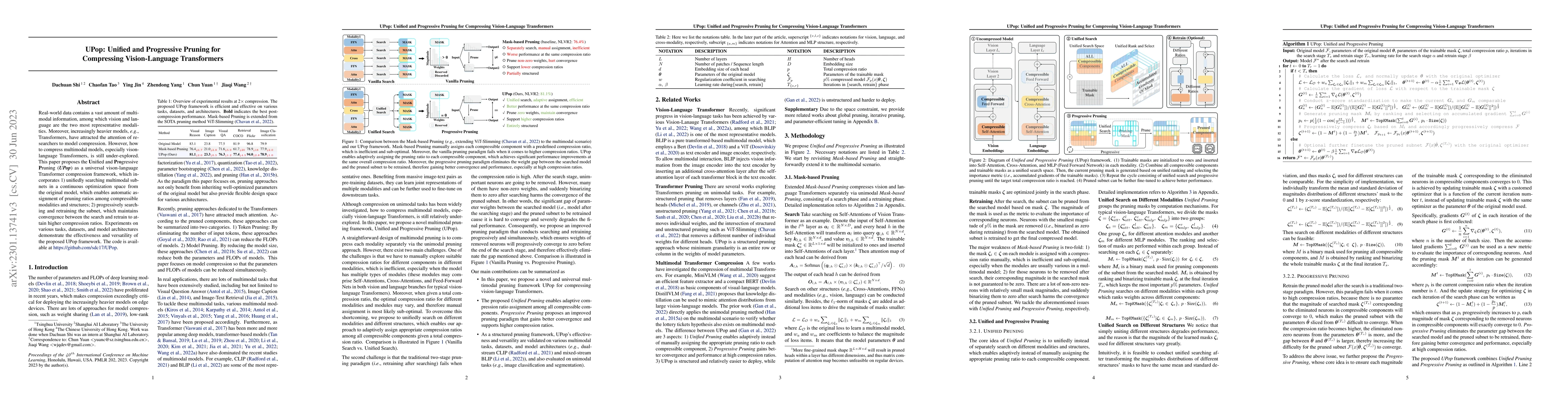 Thumbnail for UPop: Unified and Progressive Pruning for Compressing Vision-Language
  Transformers
