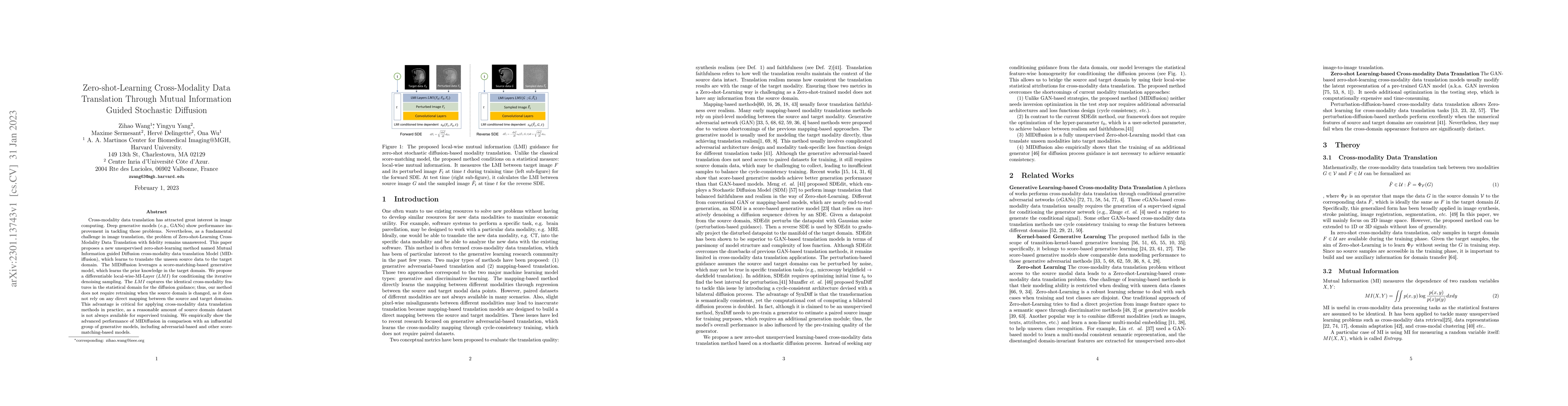 Thumbnail for Zero-shot-Learning Cross-Modality Data Translation Through Mutual
  Information Guided Stochastic Diffusion