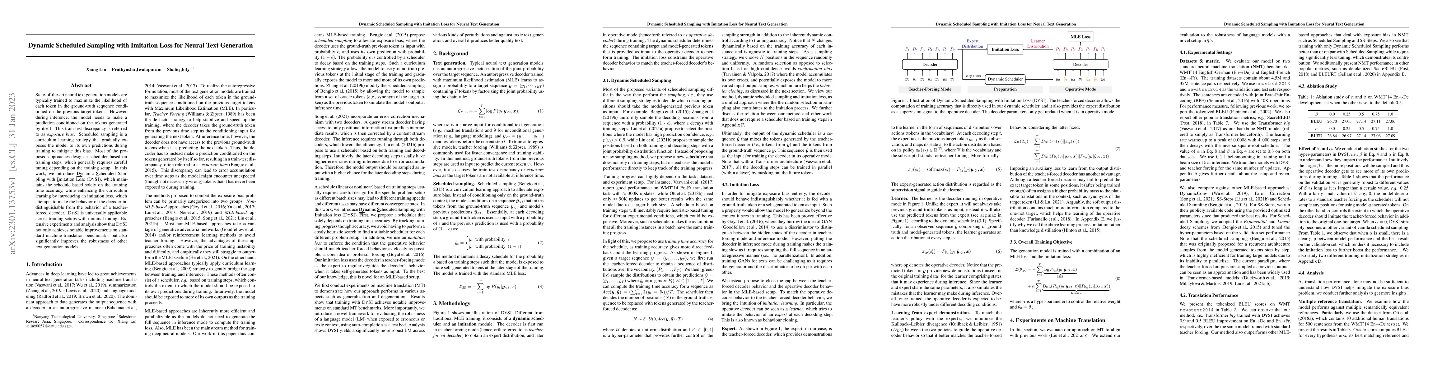 Thumbnail for Dynamic Scheduled Sampling with Imitation Loss for Neural Text
  Generation