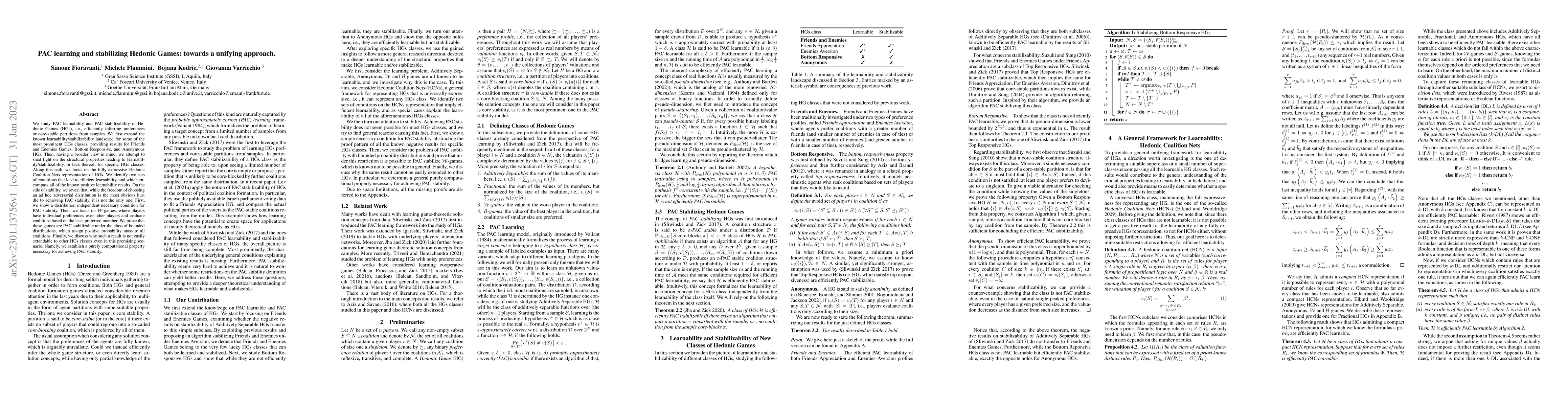 Thumbnail for PAC learning and stabilizing Hedonic Games: towards a unifying approach
