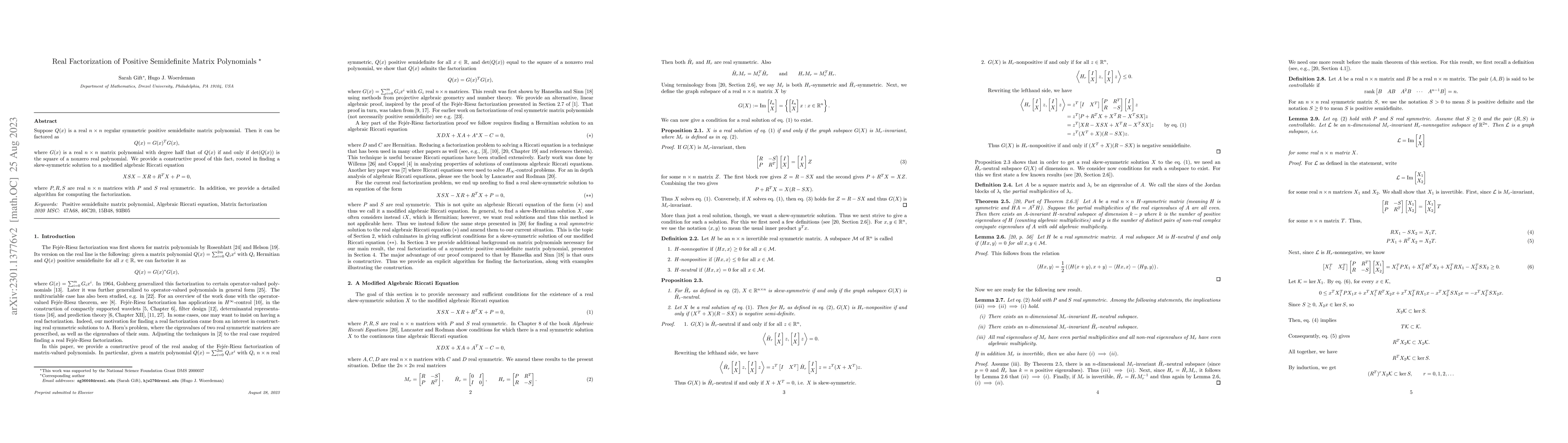 Thumbnail for Real Factorization of Positive Semidefinite Matrix Polynomials