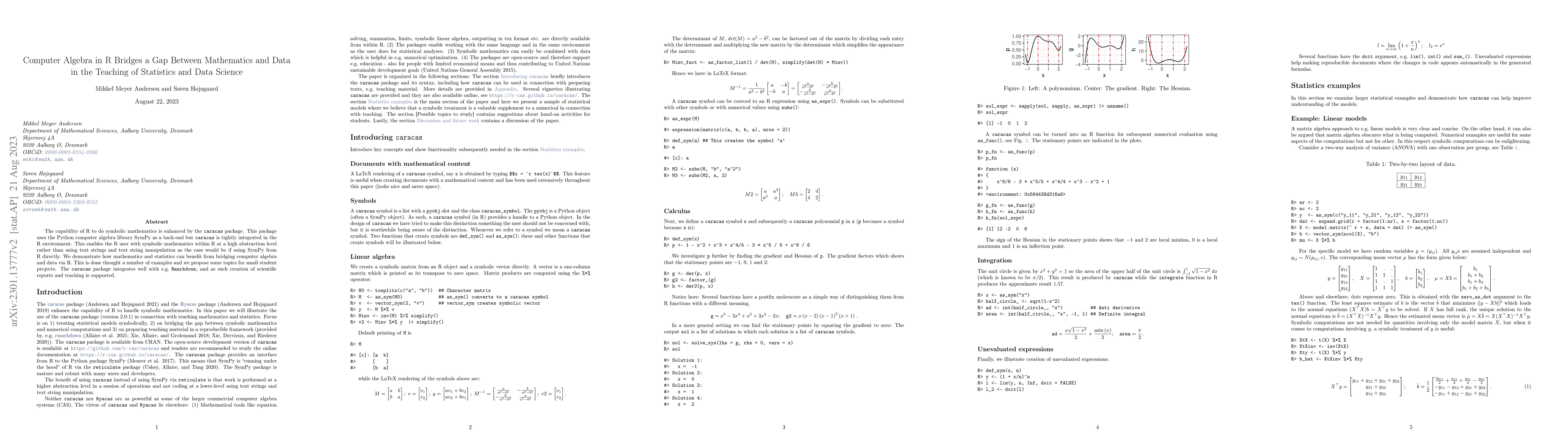 Thumbnail for Computer Algebra in R Bridges a Gap Between Mathematics and Data in the
  Teaching of Statistics and Data Science