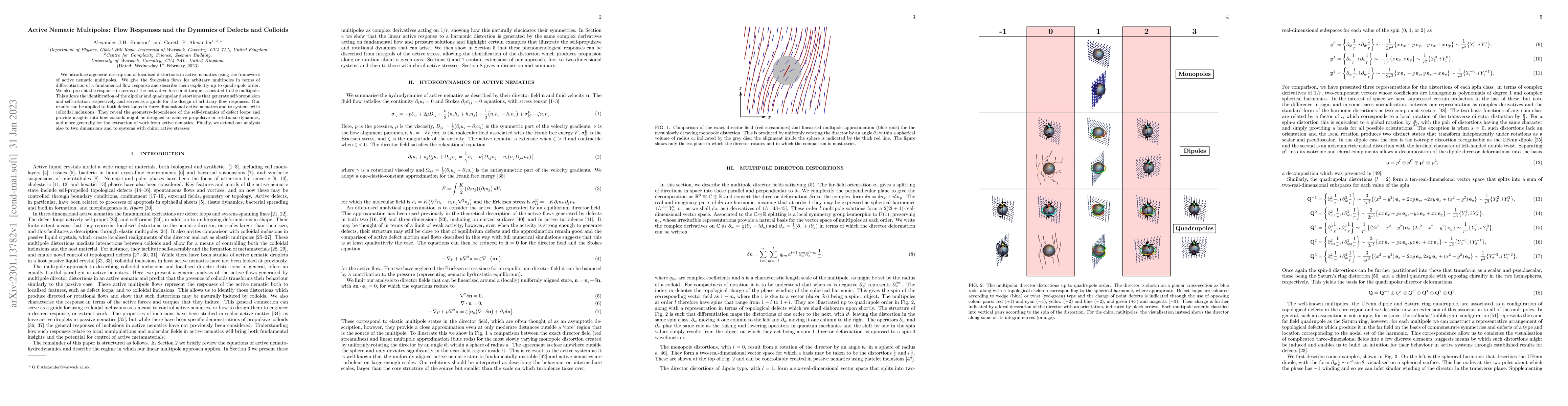 Thumbnail for Active Nematic Multipoles: Flow Responses and the Dynamics of Defects
  and Colloids