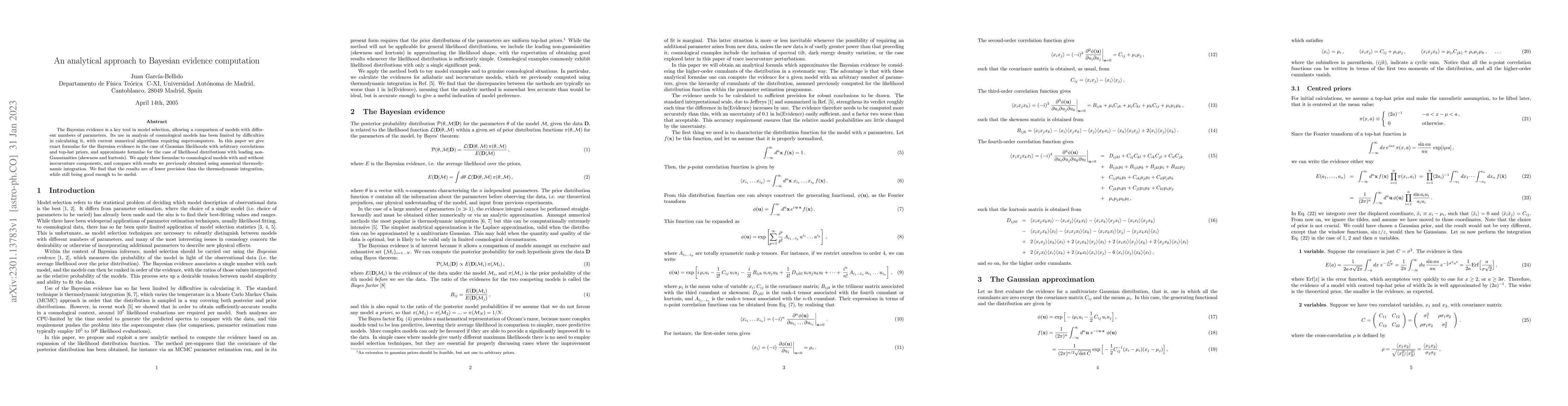 Thumbnail for An analytical approach to Bayesian evidence computation
