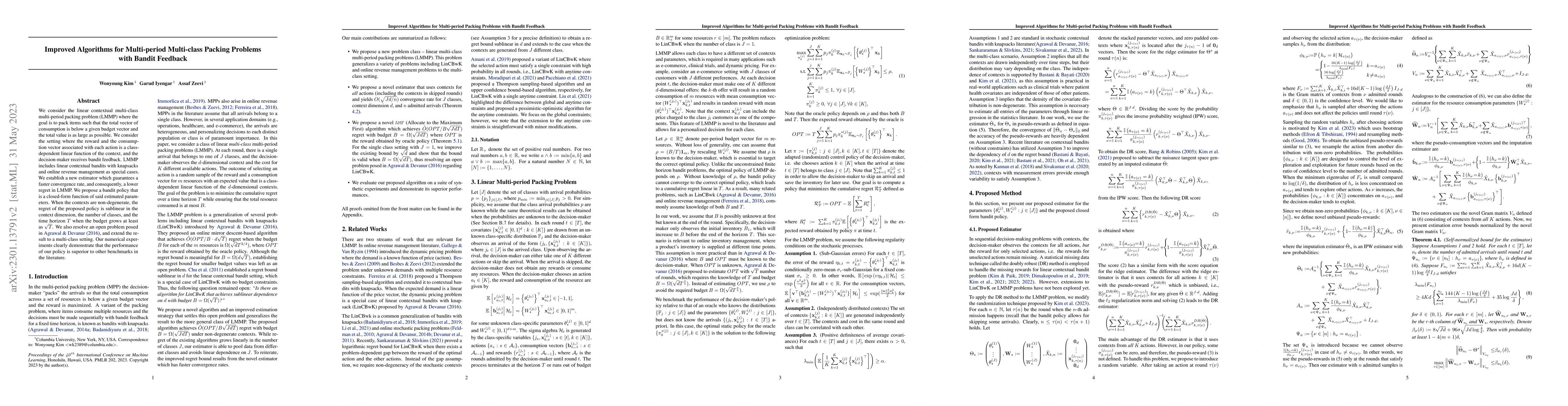 Thumbnail for Improved Algorithms for Multi-period Multi-class Packing Problems with
  Bandit Feedback