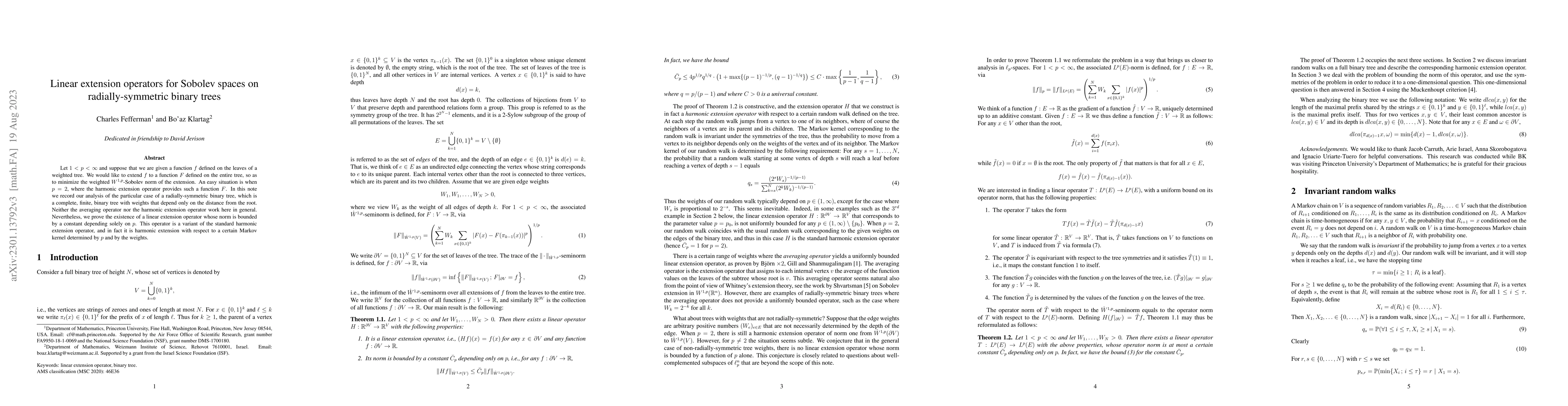 Thumbnail for Linear extension operators for Sobolev spaces on radially-symmetric
  binary trees