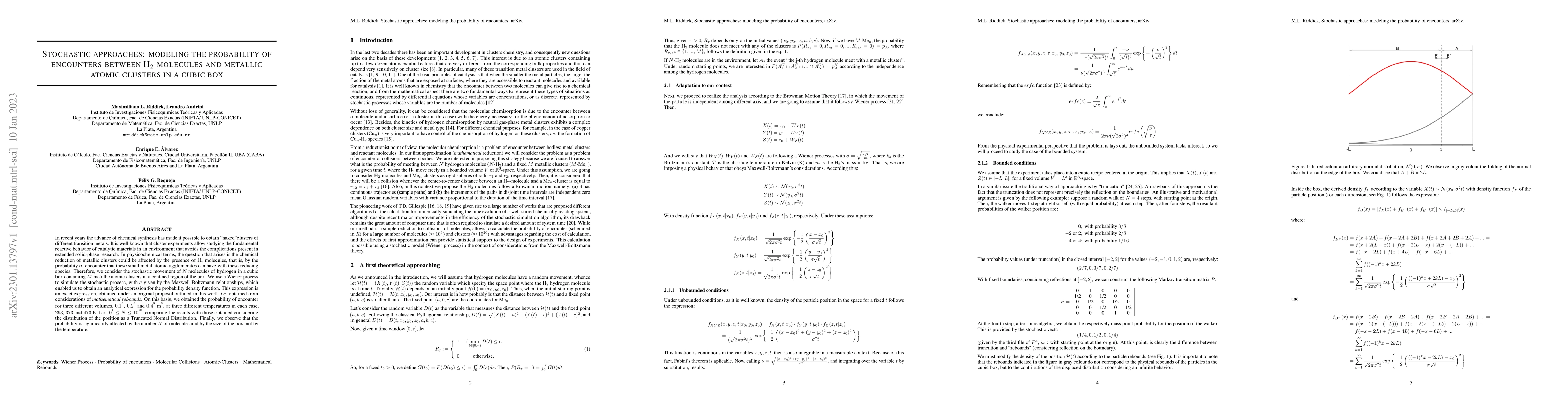 Thumbnail for Stochastic approaches: modeling the probability of encounters between
  H$_{2}$-molecules and metallic atomic clusters in a cubic box
