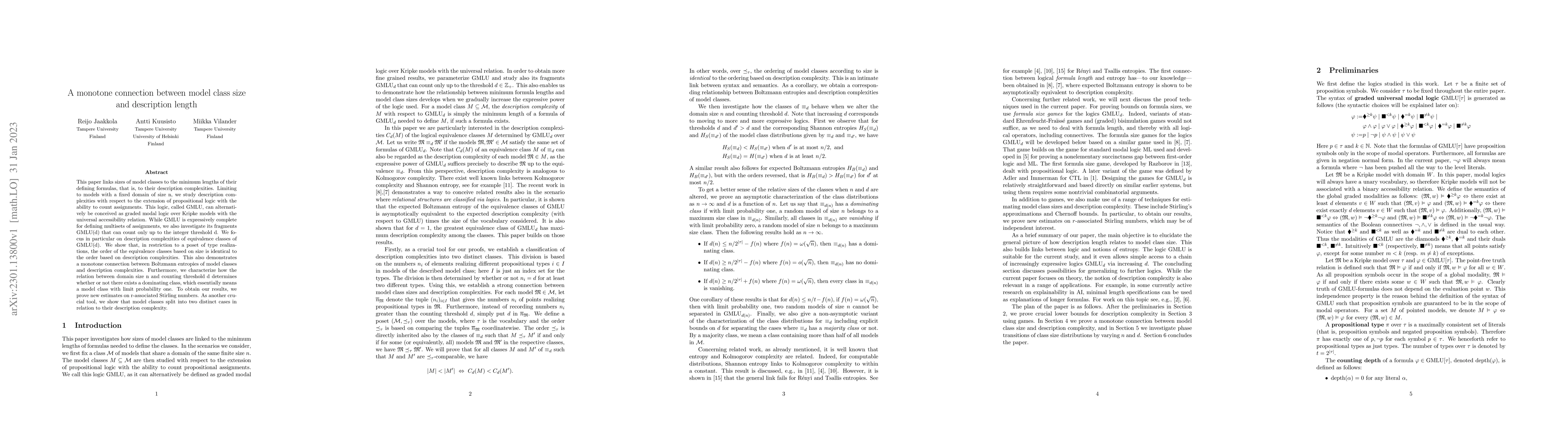 Thumbnail for A monotone connection between model class size and description length