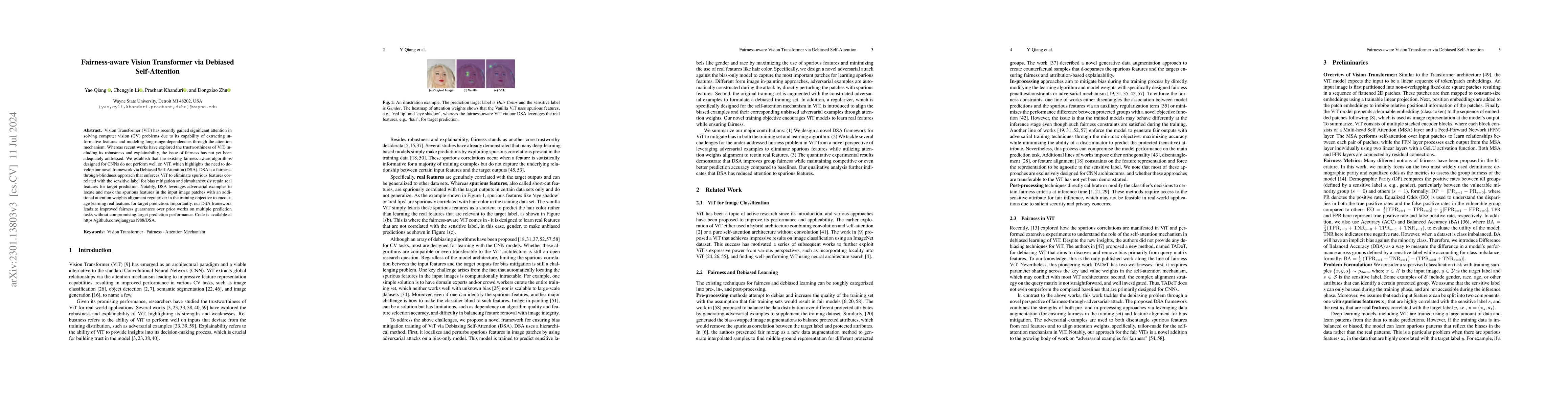 Thumbnail for Fairness-aware Vision Transformer via Debiased Self-Attention