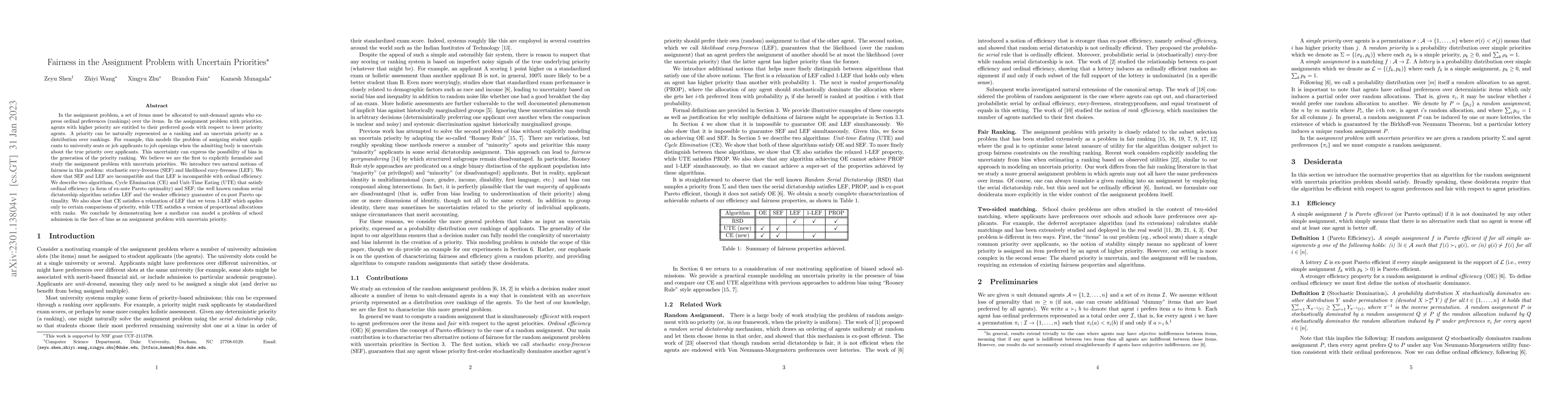 Thumbnail for Fairness in the Assignment Problem with Uncertain Priorities