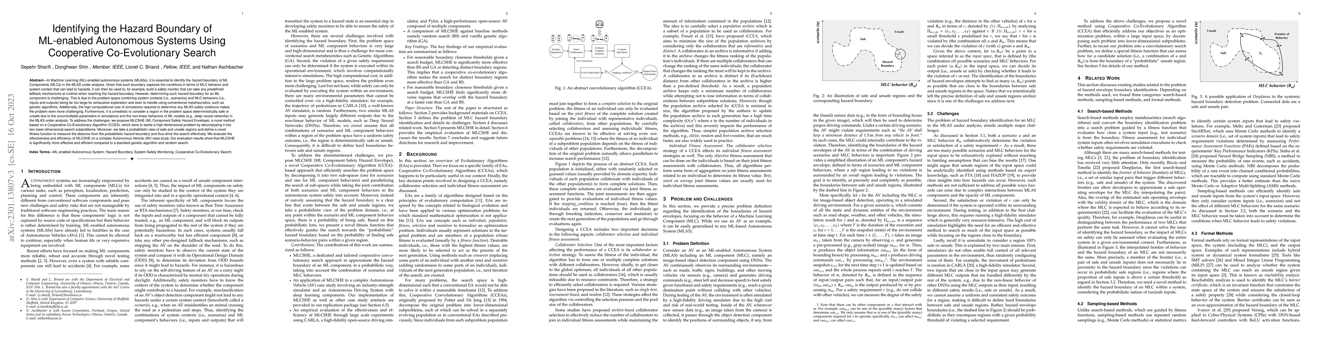 Thumbnail for Identifying the Hazard Boundary of ML-enabled Autonomous Systems Using
  Cooperative Co-Evolutionary Search