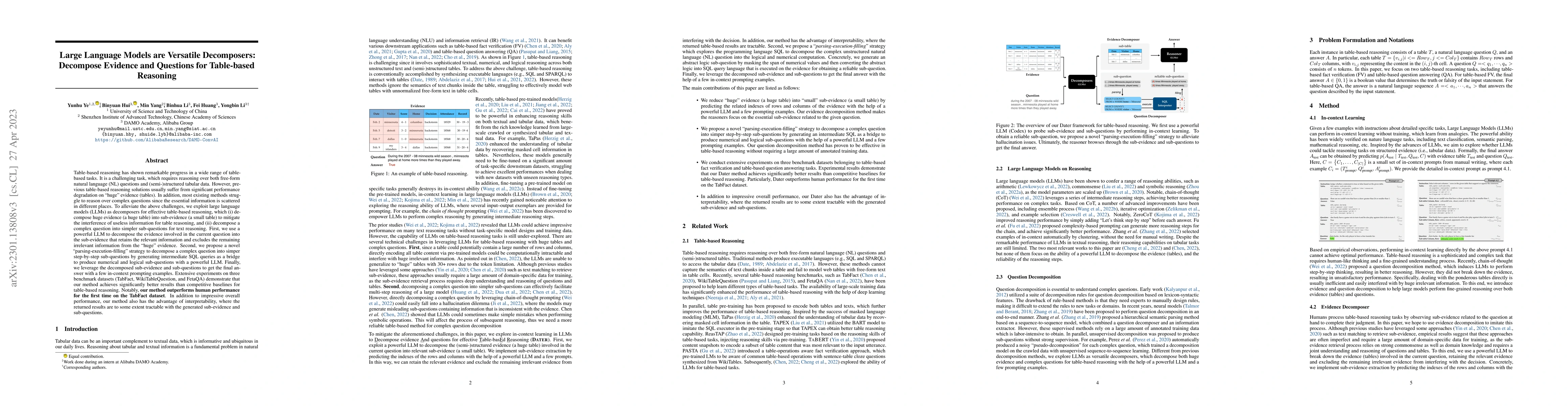 Thumbnail for Large Language Models are Versatile Decomposers: Decompose Evidence and
  Questions for Table-based Reasoning