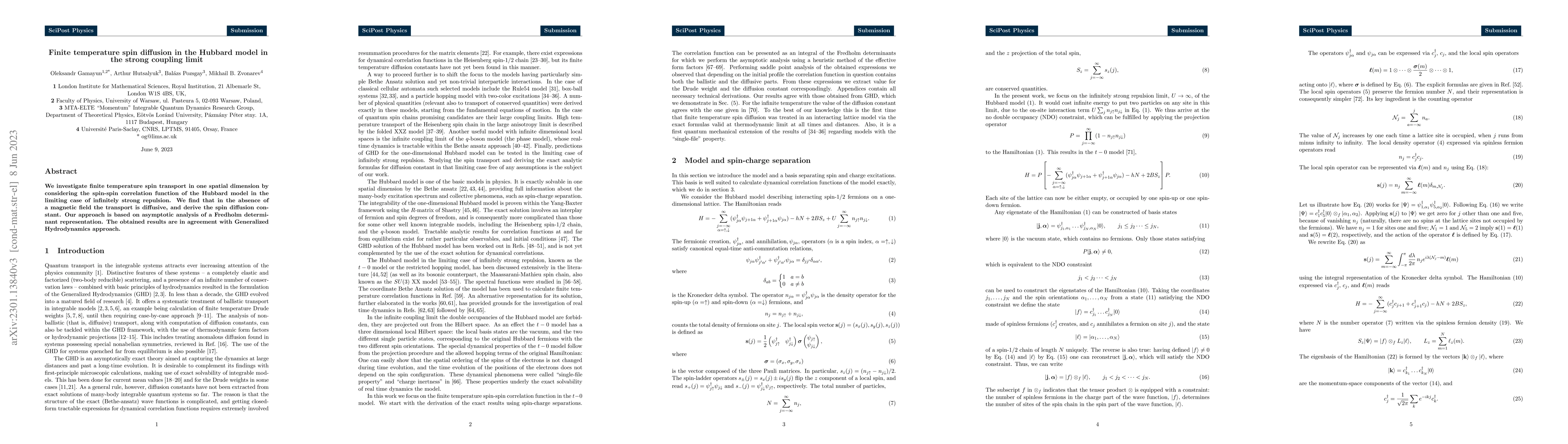Thumbnail for Finite temperature spin diffusion in the Hubbard model in the strong
  coupling limit