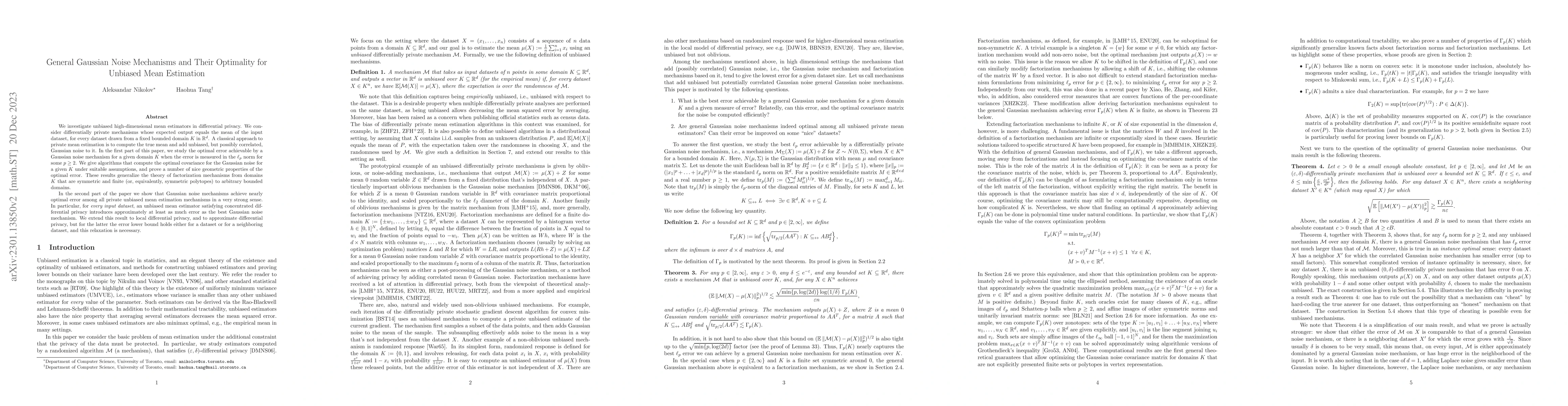Thumbnail for General Gaussian Noise Mechanisms and Their Optimality for Unbiased Mean
  Estimation