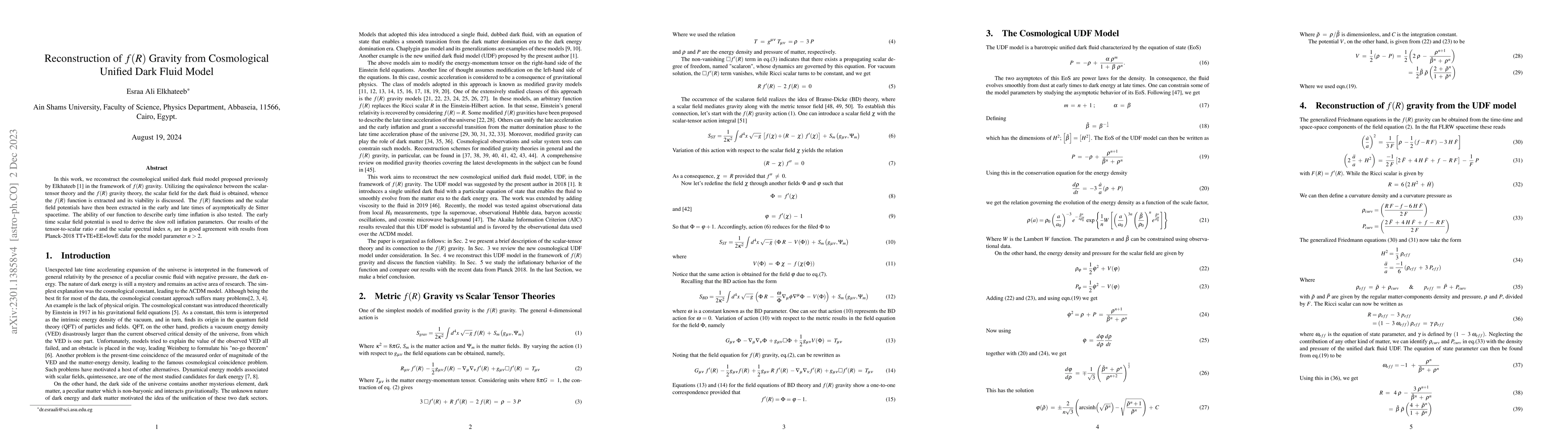 Thumbnail for Reconstruction of $f(R)$ Gravity from Cosmological Unified Dark Fluid
  Model