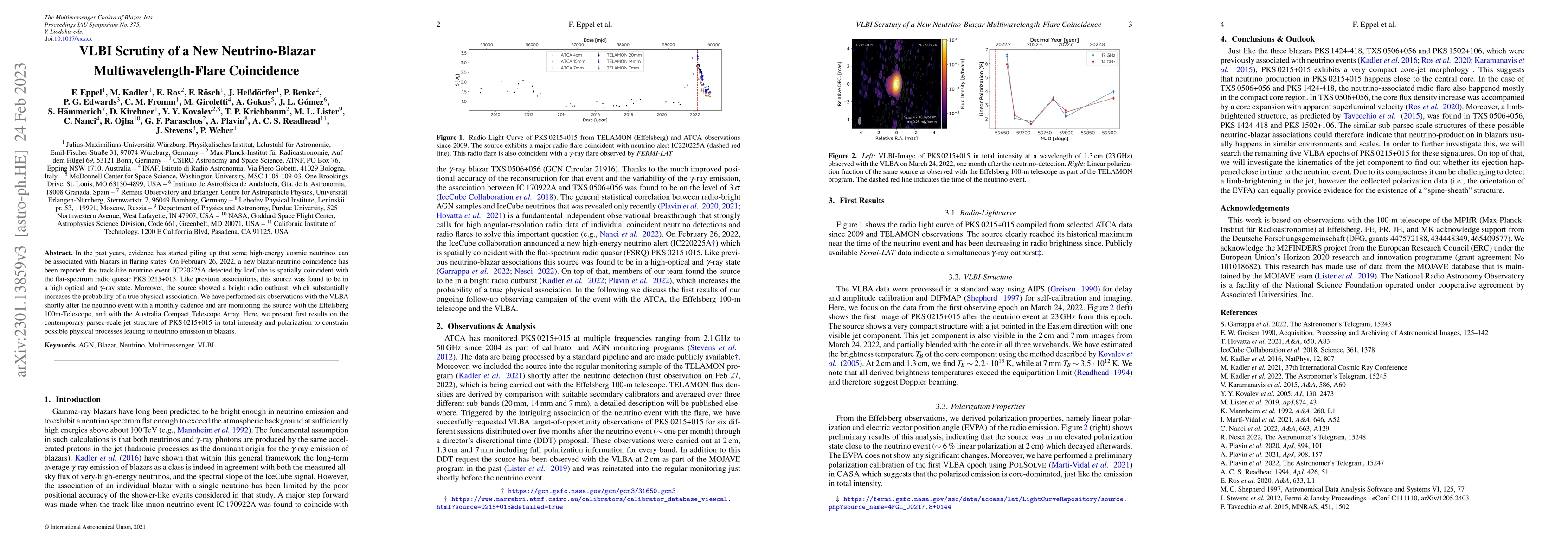 Thumbnail for VLBI Scrutiny of a New Neutrino-Blazar Multiwavelength-Flare Coincidence