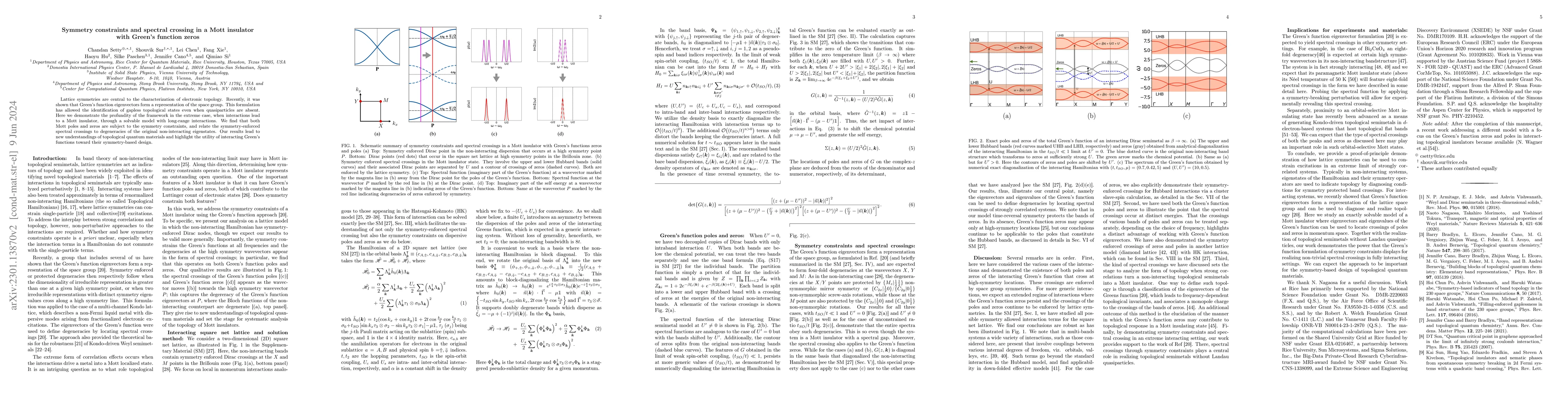 Thumbnail for Symmetry constraints and spectral crossing in a Mott insulator with
  Green's function zeros