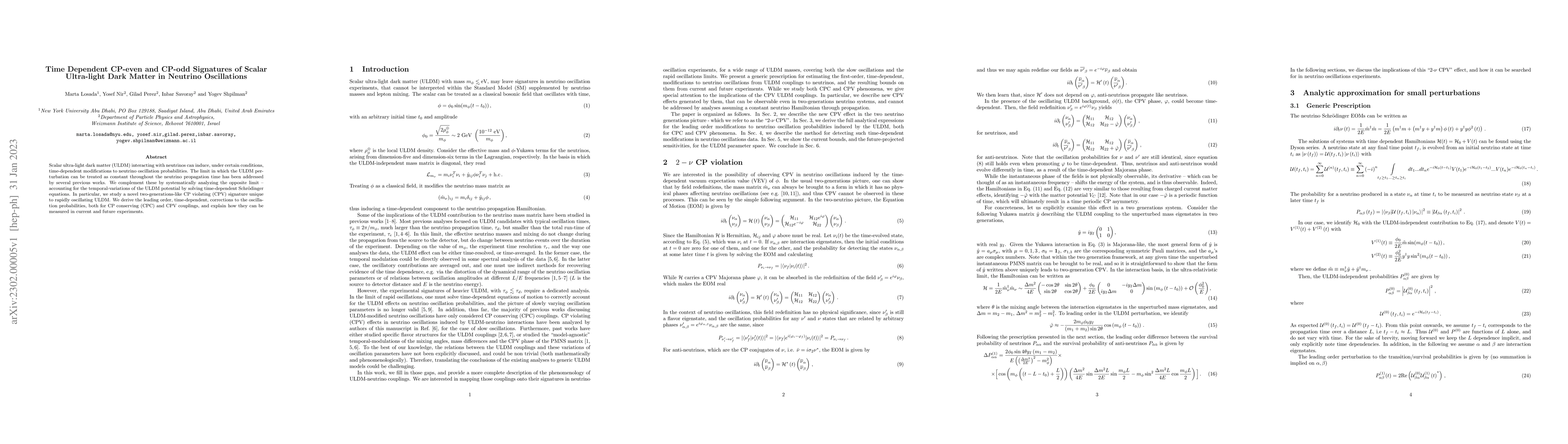 Thumbnail for Time Dependent CP-even and CP-odd Signatures of Scalar Ultra-light Dark
  Matter in Neutrino Oscillations