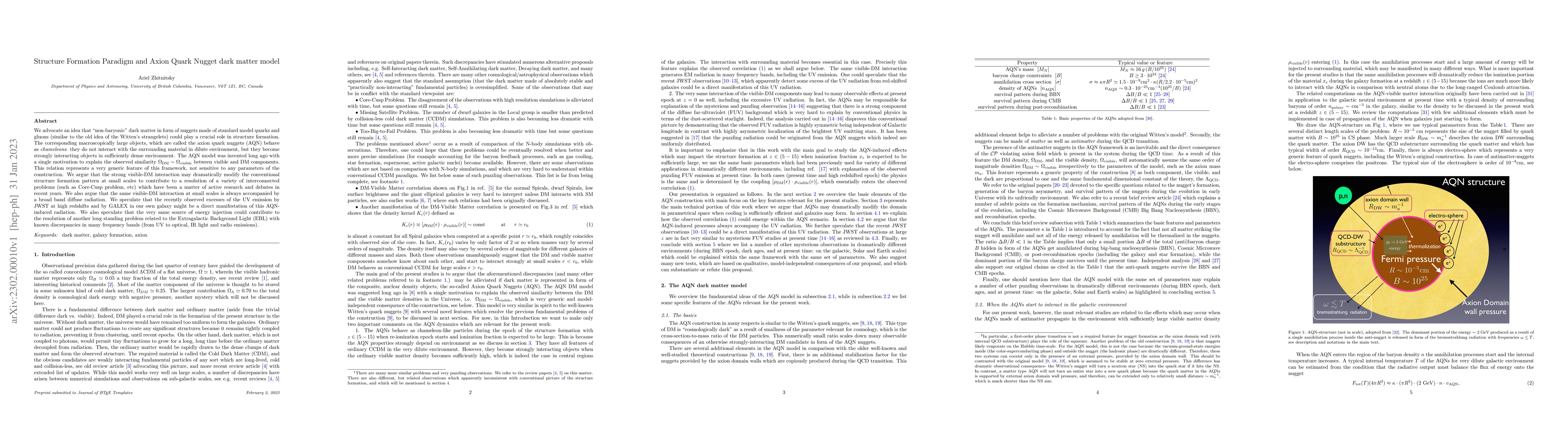 Thumbnail for Structure Formation Paradigm and Axion Quark Nugget dark matter model