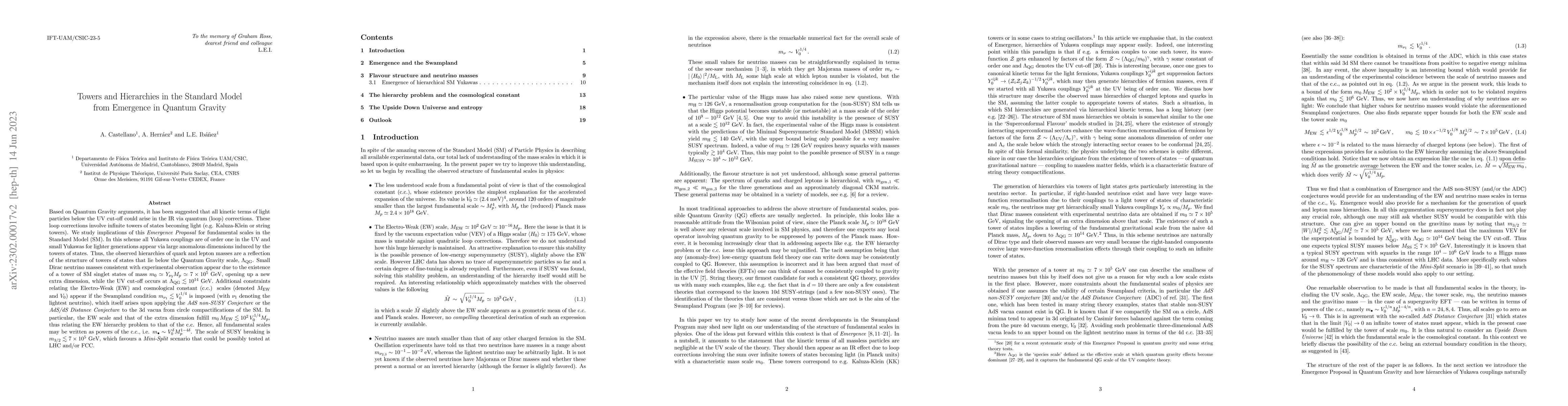Thumbnail for Towers and Hierarchies in the Standard Model from Emergence in Quantum
  Gravity