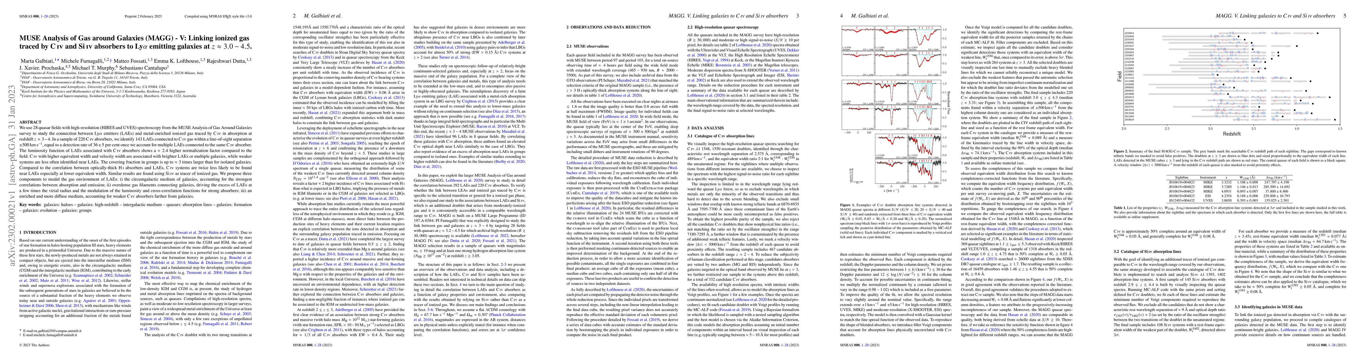 Thumbnail for MUSE Analysis of Gas around Galaxies (MAGG) -- V: Linking ionized gas
  traced by CIV and SiIV absorbers to Ly${\alpha}$ emitting galaxies at
  $z\approx 3.0-4.5$