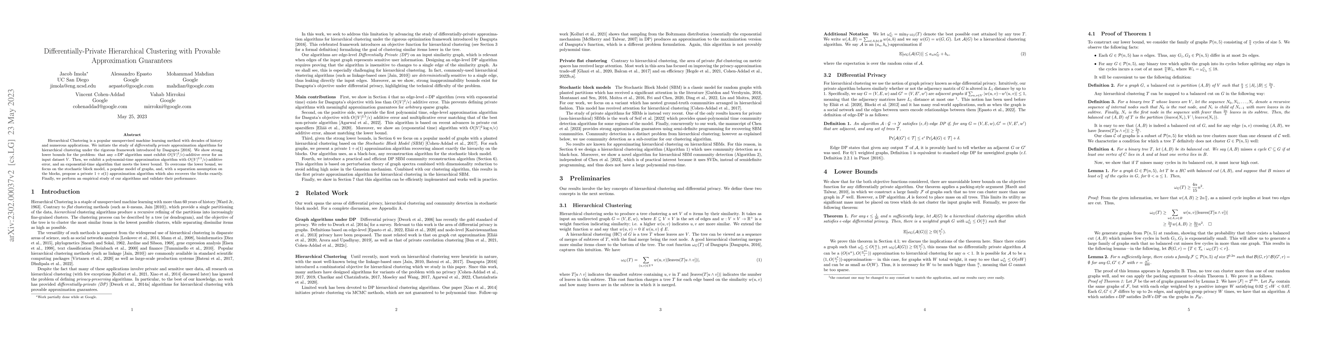Thumbnail for Differentially-Private Hierarchical Clustering with Provable
  Approximation Guarantees