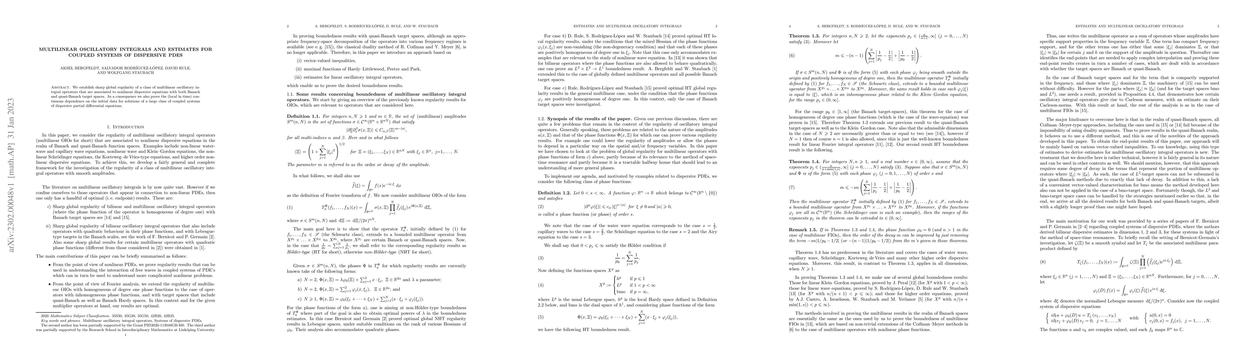 Thumbnail for Multilinear oscillatory integrals and estimates for coupled systems of
  dispersive PDEs