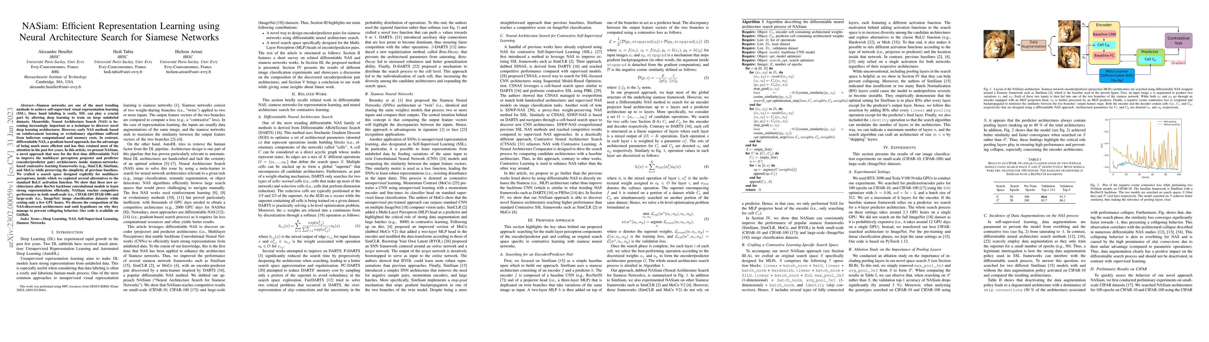 Thumbnail for NASiam: Efficient Representation Learning using Neural Architecture
  Search for Siamese Networks