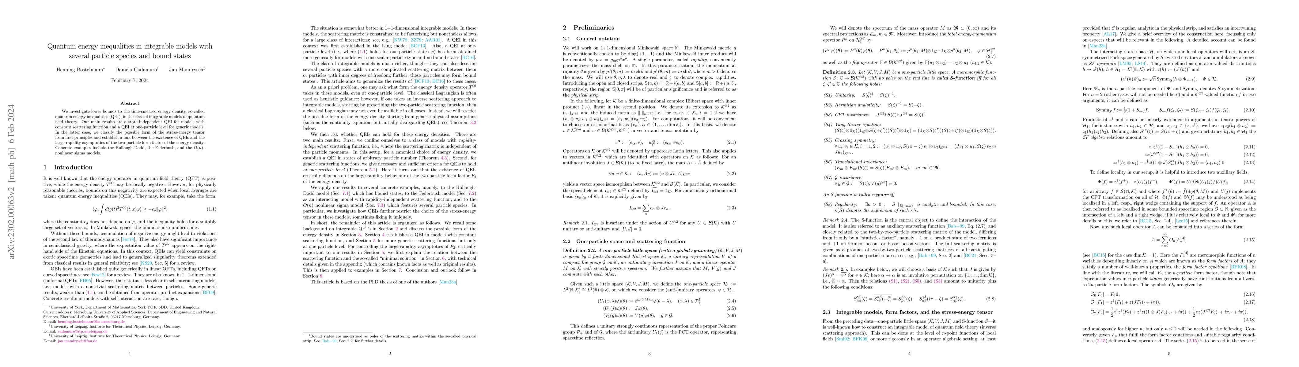 Thumbnail for Quantum energy inequalities in integrable models with several particle
  species and bound states