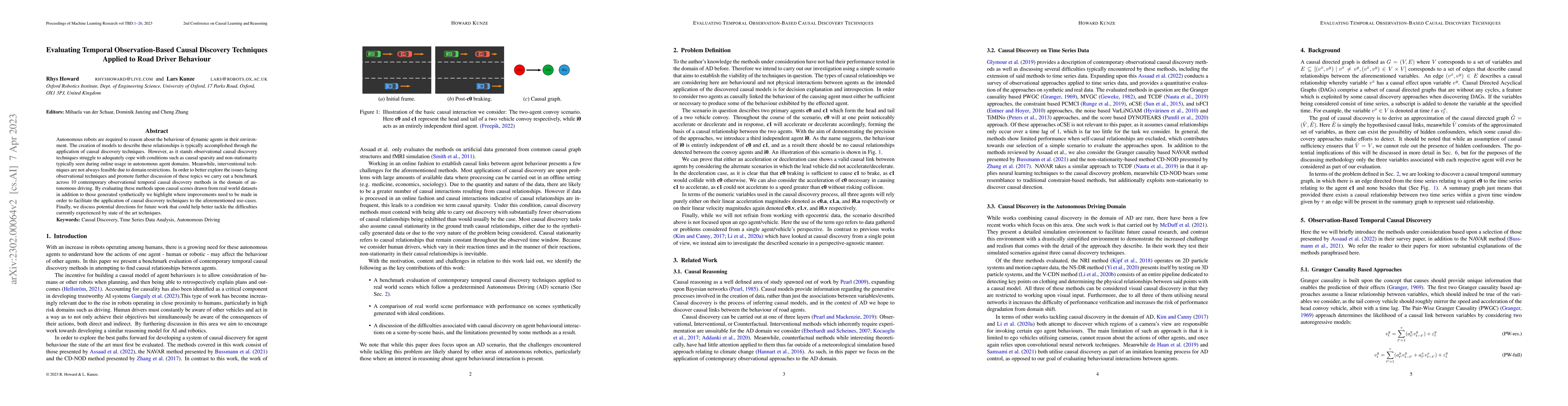 Thumbnail for Evaluating Temporal Observation-Based Causal Discovery Techniques
  Applied to Road Driver Behaviour