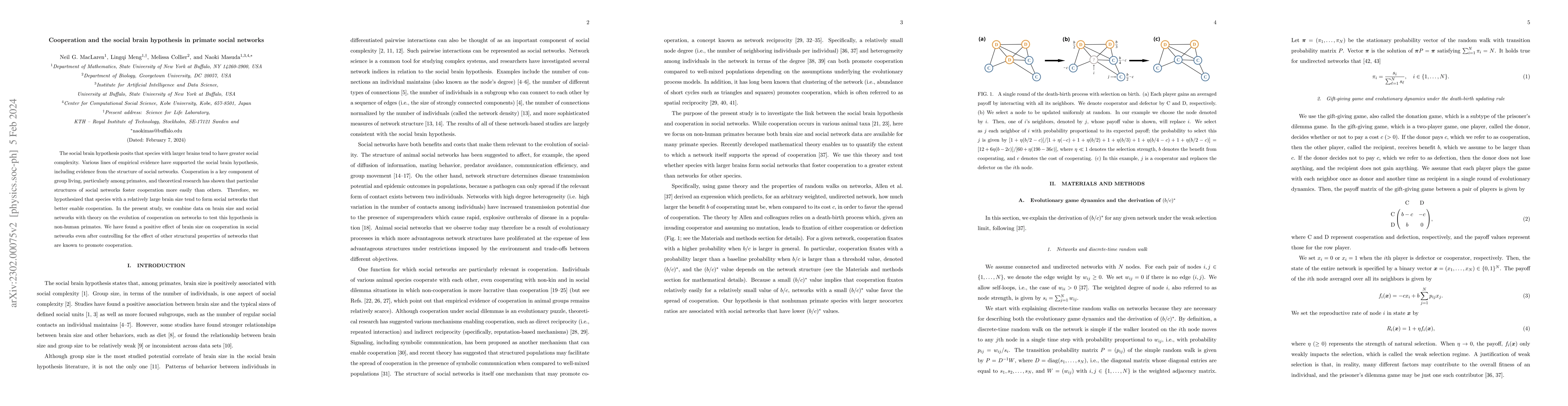 Thumbnail for Cooperation and the social brain hypothesis in primate social networks