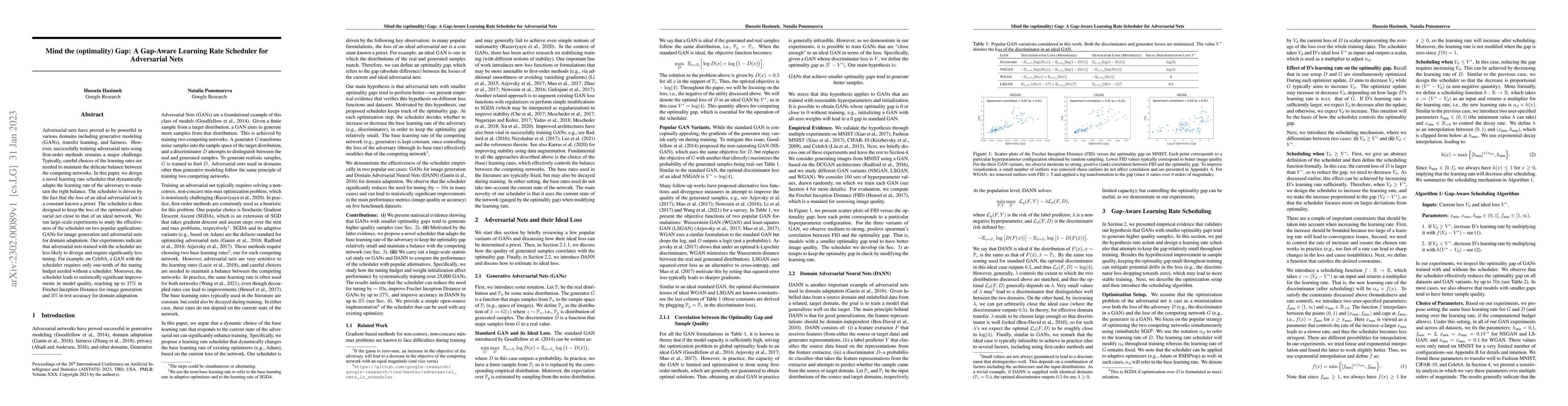 Thumbnail for Mind the (optimality) Gap: A Gap-Aware Learning Rate Scheduler for
  Adversarial Nets