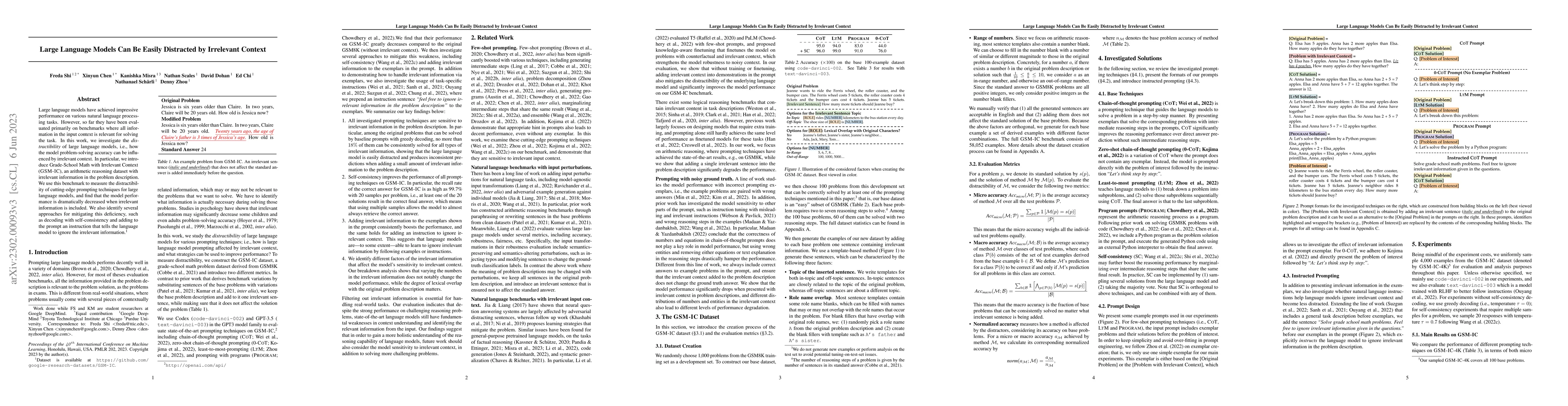 Thumbnail for Large Language Models Can Be Easily Distracted by Irrelevant Context
