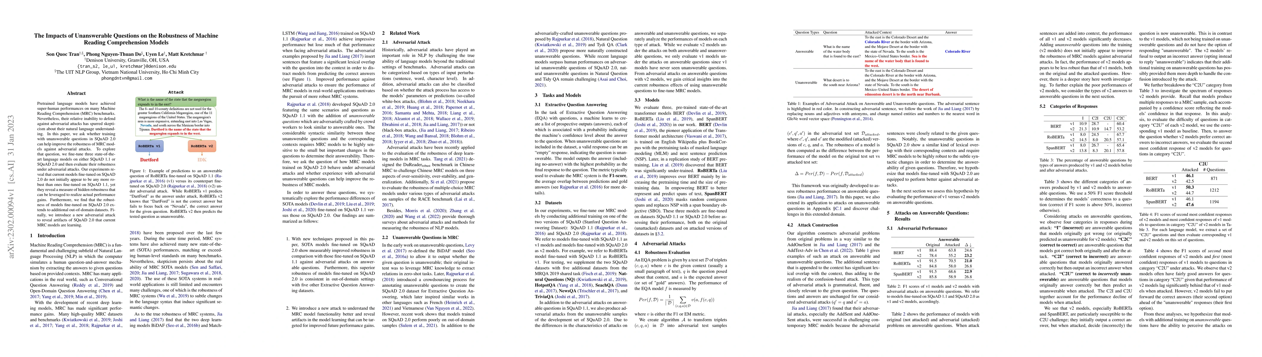 Thumbnail for The Impacts of Unanswerable Questions on the Robustness of Machine
  Reading Comprehension Models